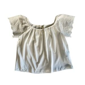 HM‎ White Eyelet Flutter Sleeve Off Shoulder Top Blouse O/N 271436 Womens Medium